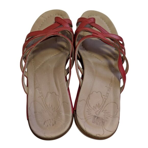 Dansko Red Leather Strappy Micro Wedge Heel Portugal Sandals Womens Size 38 - Picture 2 of 9